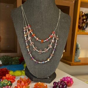 New York & Company Multicolor Beaded Necklace red and purple